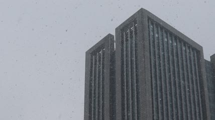 实拍下雪高楼特写