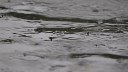 下雨天路面雨滴水花四溅实拍