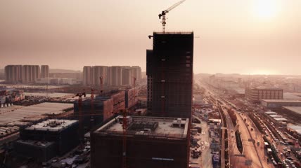 4k航拍夕阳房地产小区楼盘建筑