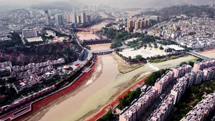 4k航拍临沧市云县滨河公园广场