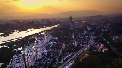 4k航拍西双版纳告庄双景区建筑