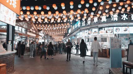 4k实拍云南玉溪青花街夜市夜生活美食