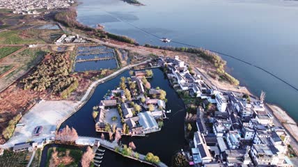 4k航拍云南大理桃源码头桃源岛景区
