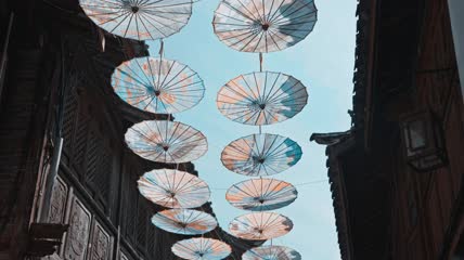 4k实拍丽江古城木府花伞2