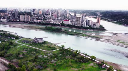 4k航拍四川乐山市与大渡河