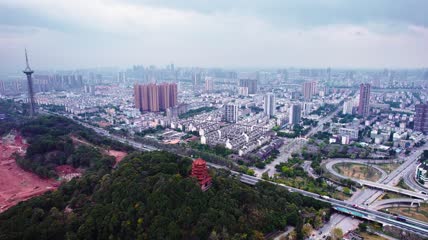 4k航拍四川德阳市城市建筑全景