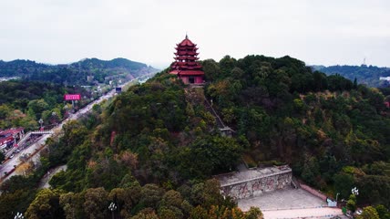 4k航拍四川德阳钟鼓楼景区