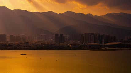 4k延时云南大理下关体育馆日落