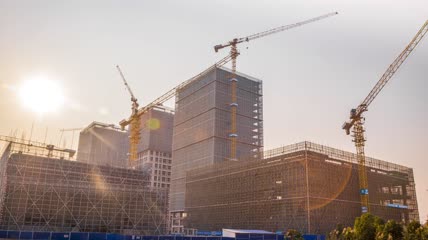 8k日落夕阳下的楼盘