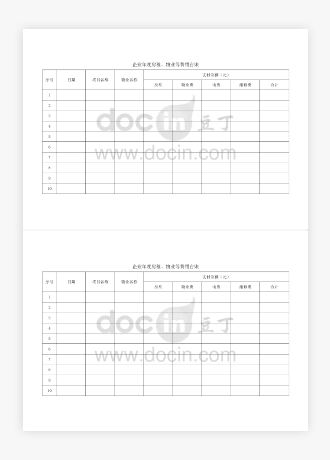 企业年度房租、物业等费用台账