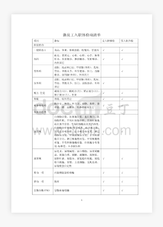 新员工入职体检清单