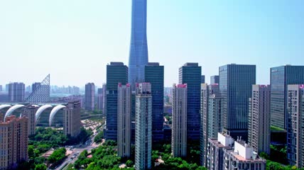 4k 航拍天津周大福金融中心市民中心广场