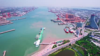 4k 航拍天津天津港码头