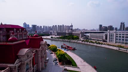 4k 航拍天津天津站天津古钟