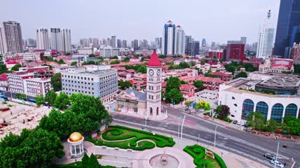 4k 航拍天津市天津钟楼