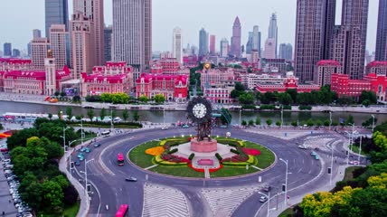 4k 航拍天津湾天津大钟