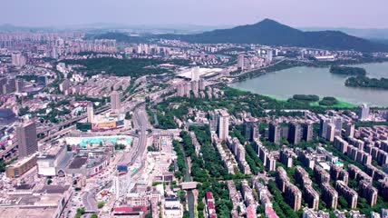 4k 航拍南京南京站玄武湖