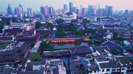 4k 航拍南京孔夫子庙景区步行街