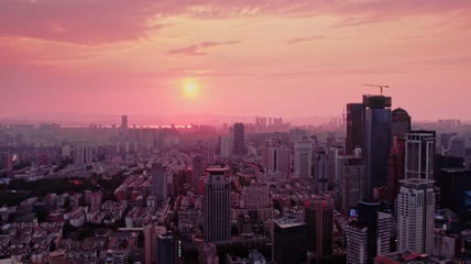 4k 航拍南京玄武区日落
