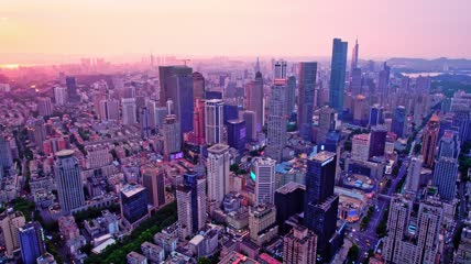 4k 航拍南京秦淮区城区日落晚霞