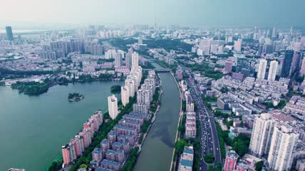 4k 航拍南京鼓楼区莫愁湖公园