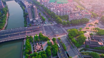 4k 航拍城市交通十字路口