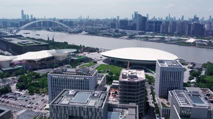 4k 航拍上海世博园梅赛德斯奔驰文化中心