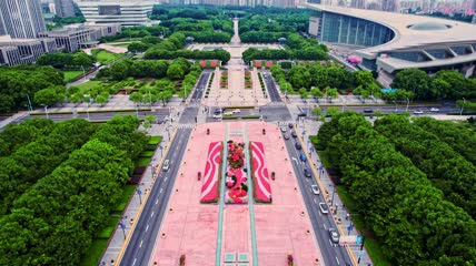 4k 航拍上海世纪大道世纪广场