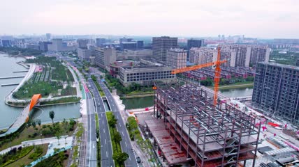 4k 航拍上海临海新辰临港中心商务区
