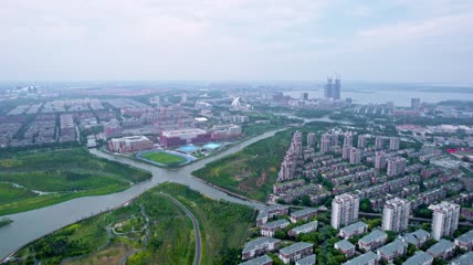 4k 航拍上海南汇新城城市公园中国航海博物馆