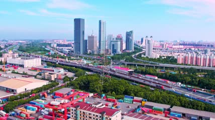 4k 航拍上海外高桥保税区办公区