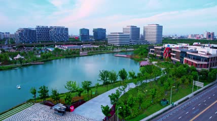 4k 航拍上海外高桥森兰绿地