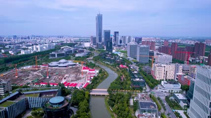 4k 航拍上海张江科技人工智能岛双子塔写字楼