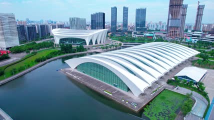 4k 航拍上海浦东新区东方体育中心