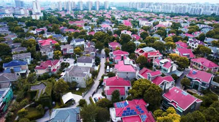 4k 航拍上海浦东新区别墅小区