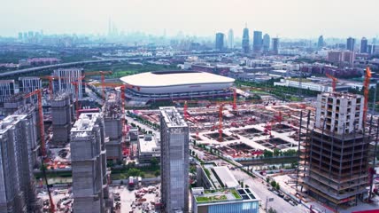 4k 航拍上海浦东新区足球体育馆