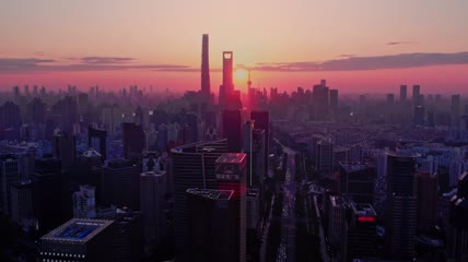 4k 航拍上海浦东新区陆家嘴日落