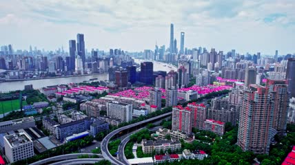 4k 航拍上海黄浦江陆家嘴地标建筑