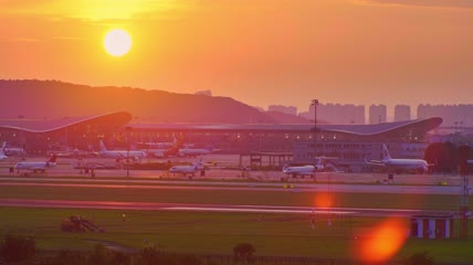 4k 实拍飞机场飞机起飞降落滑行