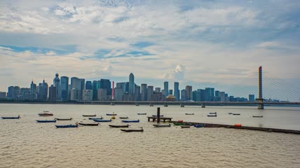 4k 延时浙江杭州钱塘江上城区cbd