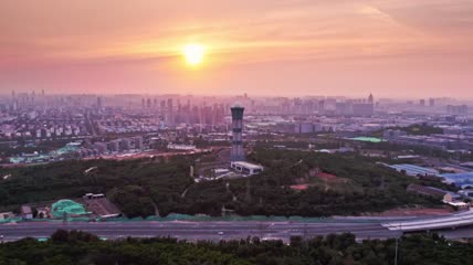 4k  航拍山东淄博日落夕阳