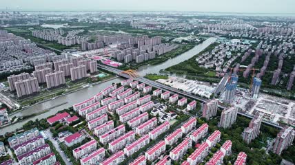 4k 航拍上海浦东新区住宅区视频