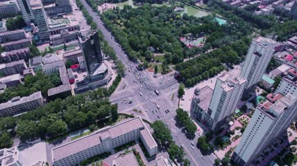 4k 航拍城市十字路车流交通