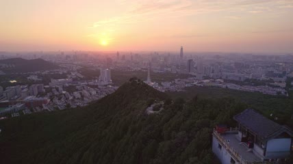 4k 航拍山东济南市日落夕阳