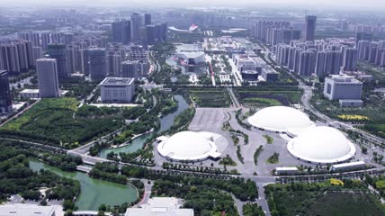 4k 航拍山东淄博会展中心