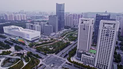 4k 航拍济南大剧院中心广场文化艺术中心科技馆
