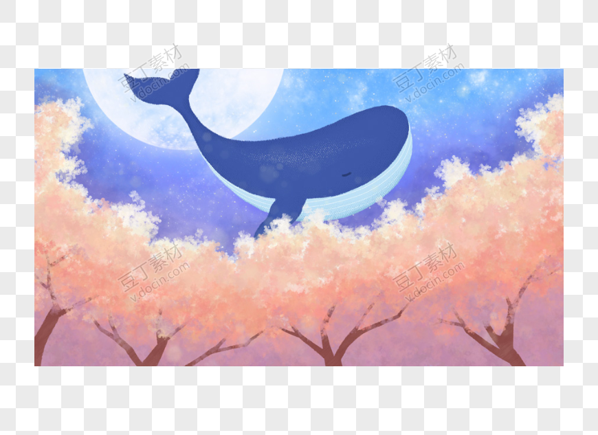 唯美鲸鱼手绘手机壁纸星空插图插画PSD设计素材(1)