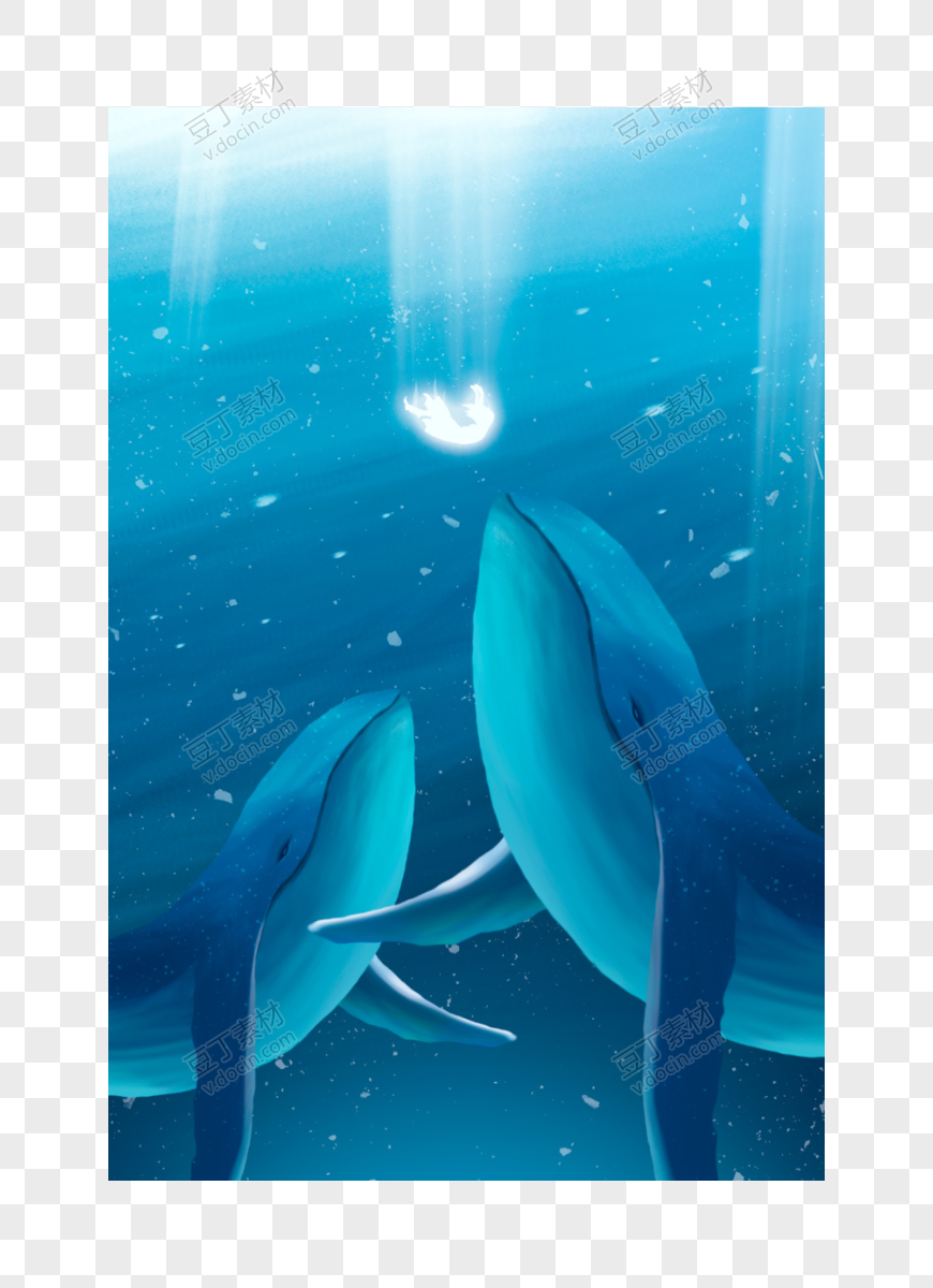 唯美鲸鱼手绘手机壁纸星空插图插画PSD设计素材(3)