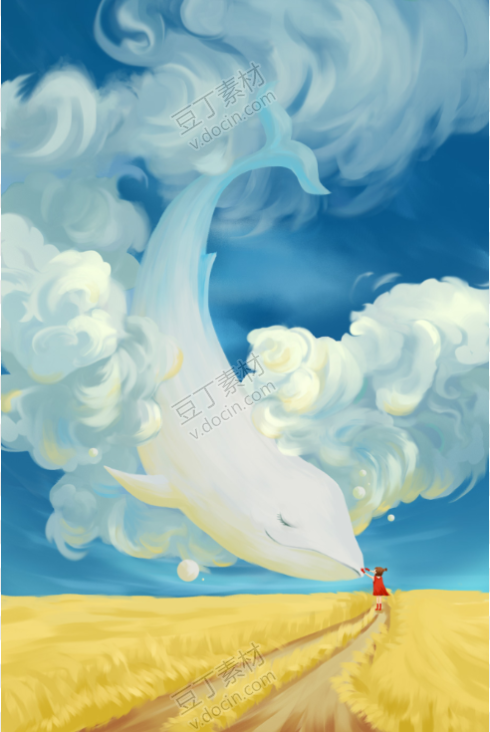 唯美鲸鱼手绘手机壁纸星空插图插画PSD设计素材(5)