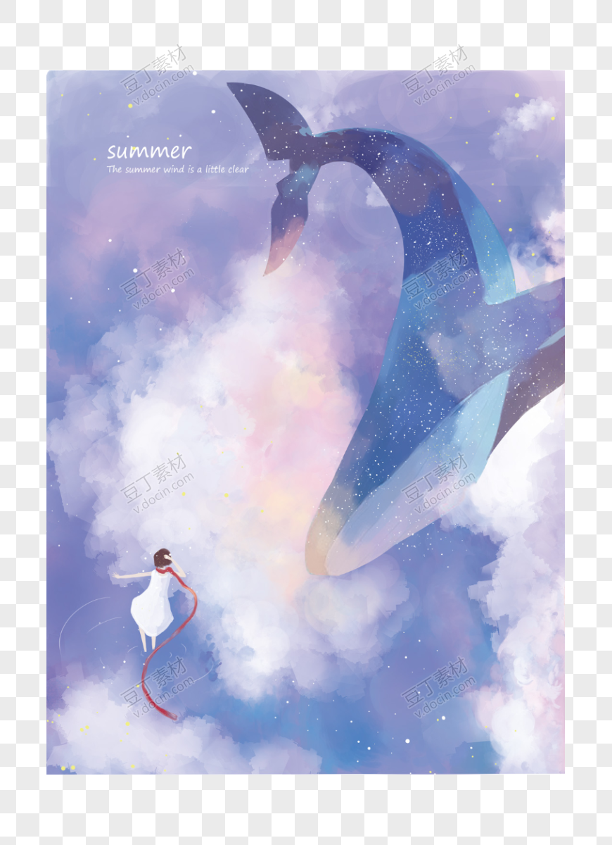 唯美鲸鱼手绘手机壁纸星空插图插画PSD设计素材(6)